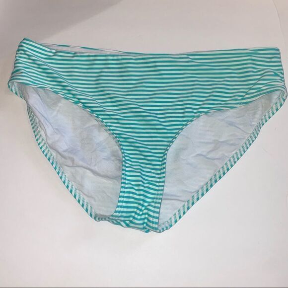 Shein full coverage striped bikini bottoms green white preppy cute swimsuit - Picture 2 of 4